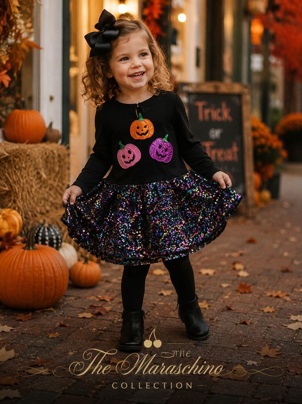 Counting Daisies Girls 3T Halloween Pumpkin Sequin Top Black Glitter